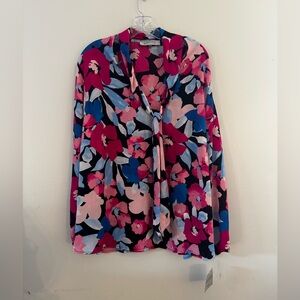 Kasper Vibrant Floral Blouse - Pink, Blue, Black
